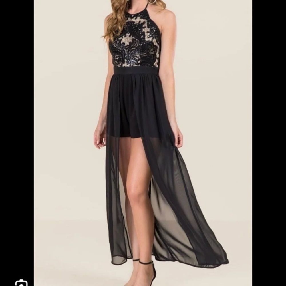 Francesca’s black lace romper, S